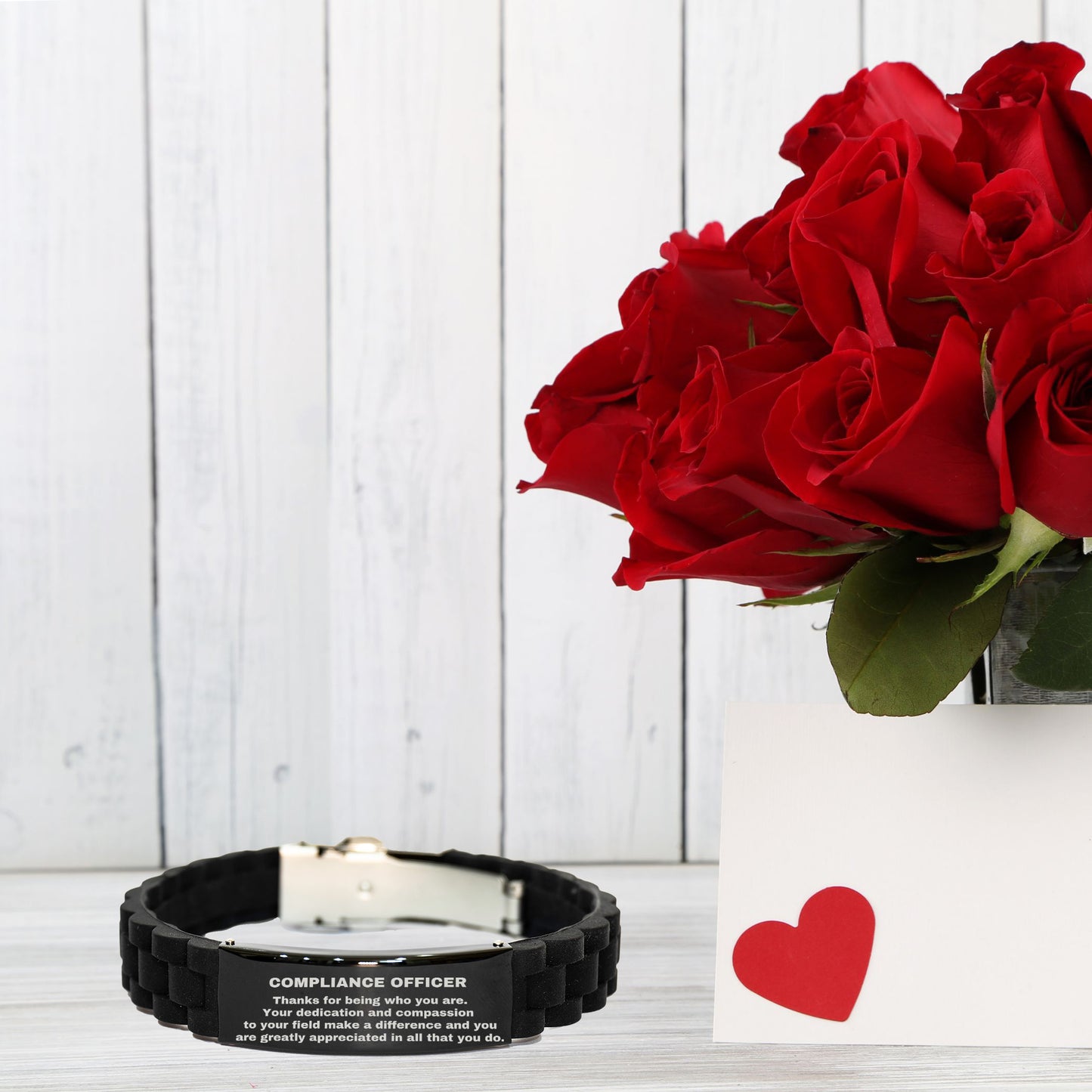 Compliance Officer Black Glidelock Clasp Engraved Bracelet - Thanks for being who you are - Birthday Christmas Jewelry Gifts Coworkers Colleague Boss - Mallard Moon Gift Shop