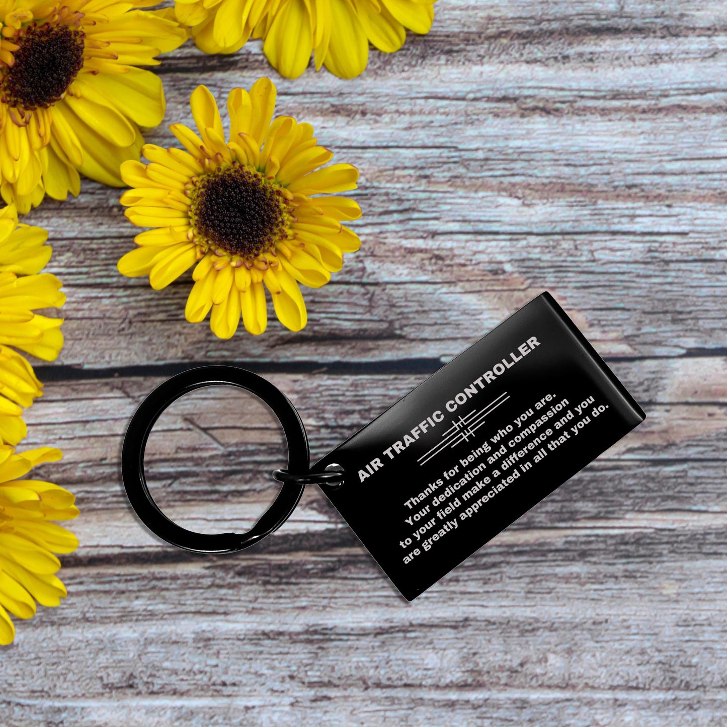 Air Traffic Controller Appreciation Keychain - Engraved Black Stainless-Steel Gift for ATC Professionals, Pilots & Aviation Enthusiasts - Mallard Moon Gift Shop