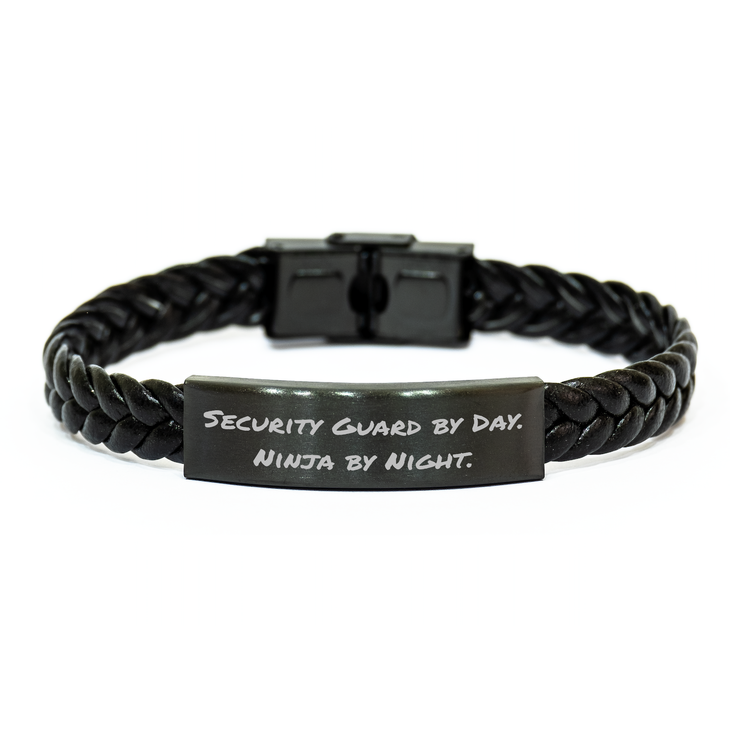 Security Guard Humor Gifts, Interlaced Leather Braclet for Men, Funny Quote 'Security Guard By Day. Ninja By Night.' from Family and Friends to Graduation Unique Gifts - Image 1