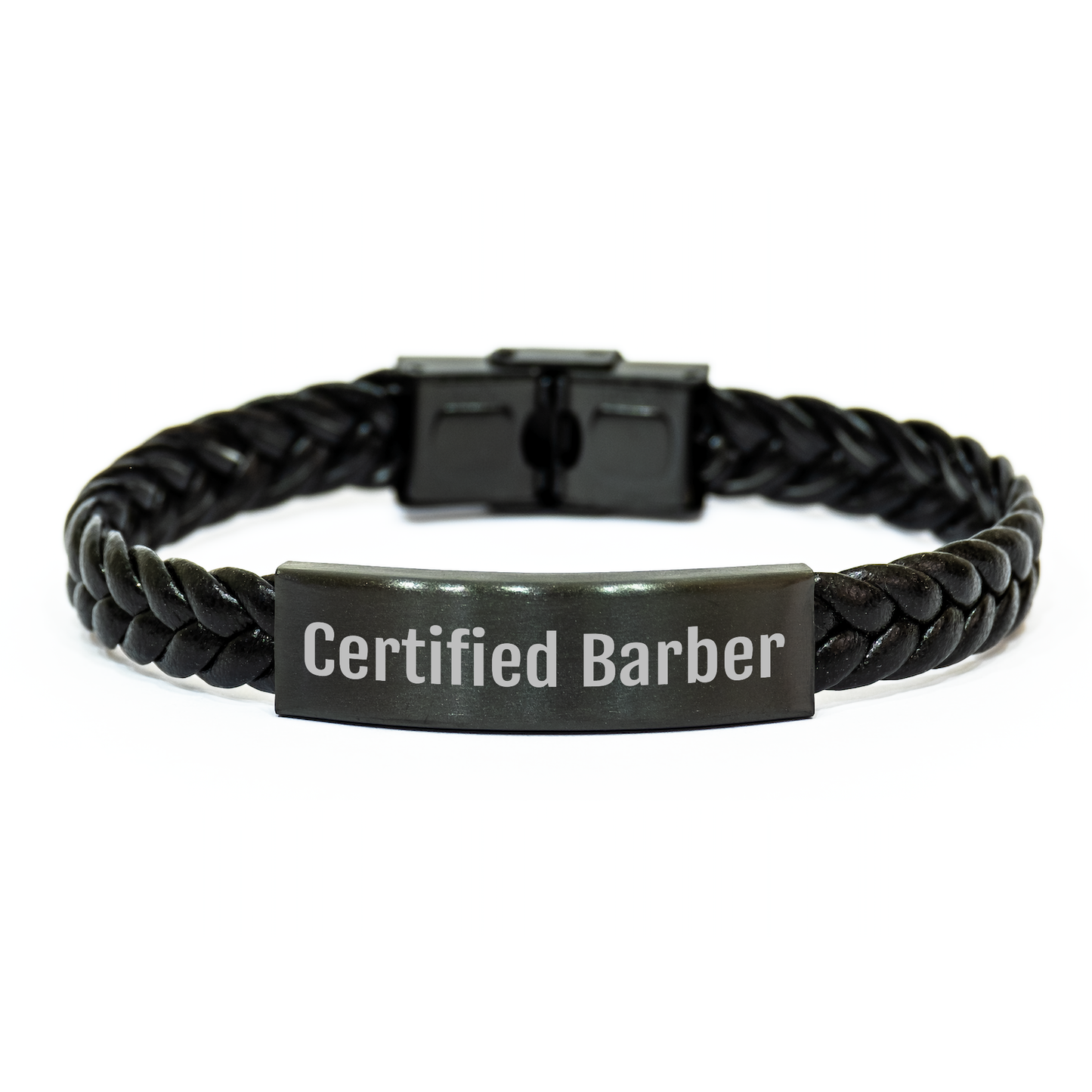 Certified Barber Gift, Funny Quote, Interlaced Leather Bracelet for Men, Father's Day Unique Gifts from Family - Image 1
