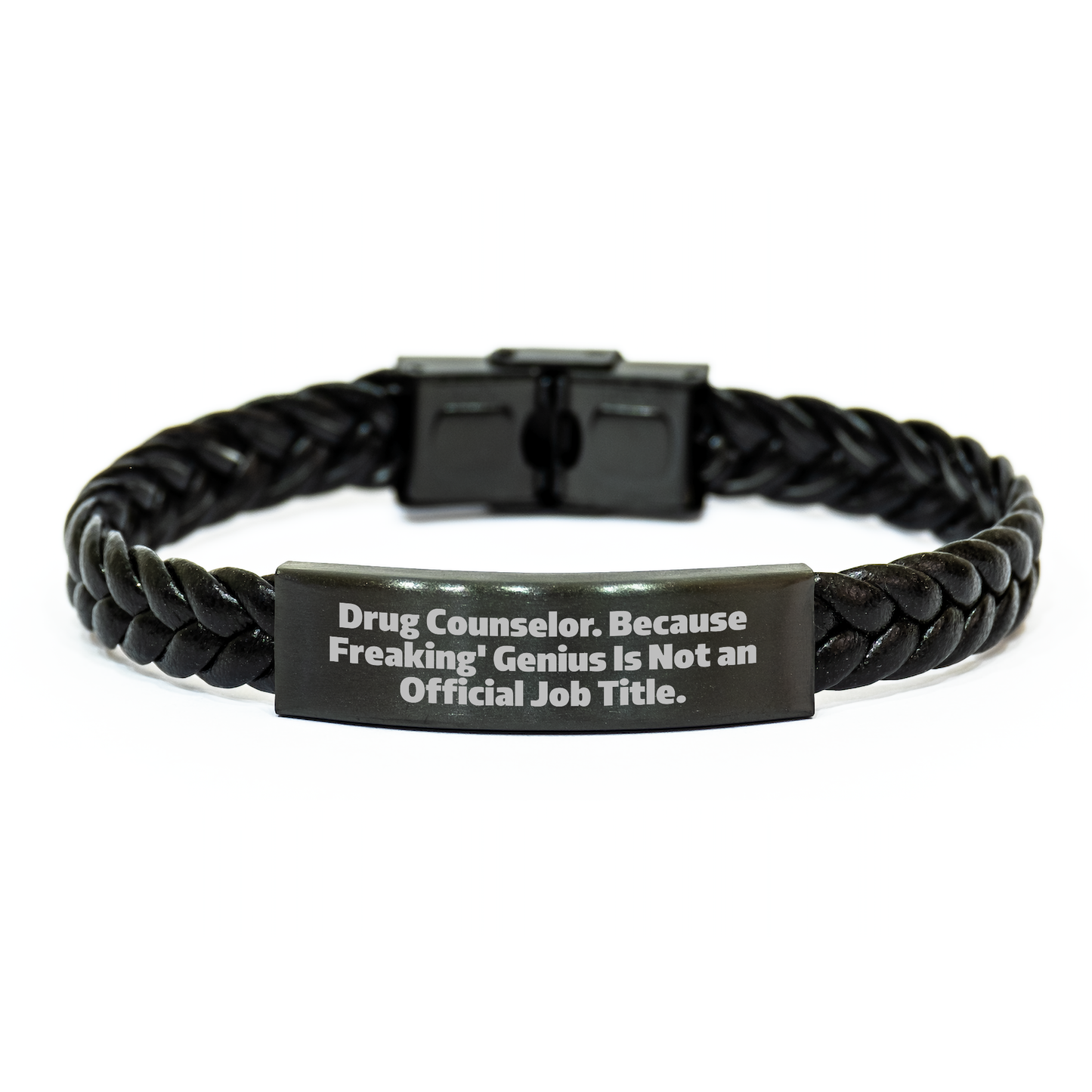 Drug Counselor Gifts, Funny Quote Interlaced Leather Bracelet for Men, Women, Coworkers, Family, Friends - 'Drug Counselor. Because Freaking' genius Is Not An Official Job Title.' - Image 1