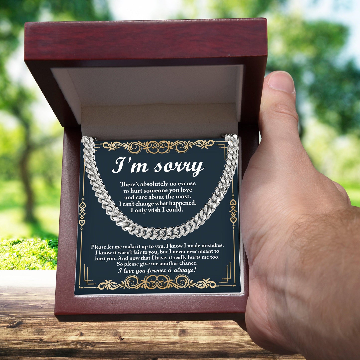 Gift for Boyfriend, Husband-Sorry, Wish I Could - Cuban Link Chain Necklace - Mallard Moon Gift Shop