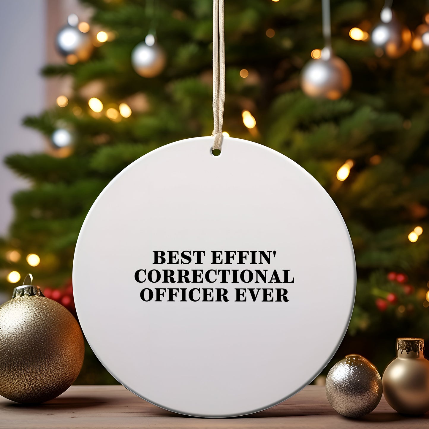 Funny Correctional Officer Gifts from Men, Gifts for Correctional Officers, Best Effin' Correctional Officer Ever Circle Ornament, Christmas Unique Presents