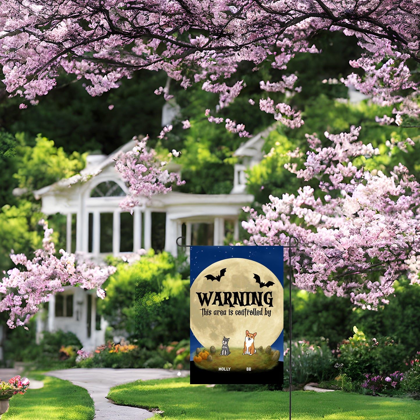 Personalized Halloween Garden Flag – “This Area is Controlled By” Custom Dog Name Yard Flag - Mallard Moon