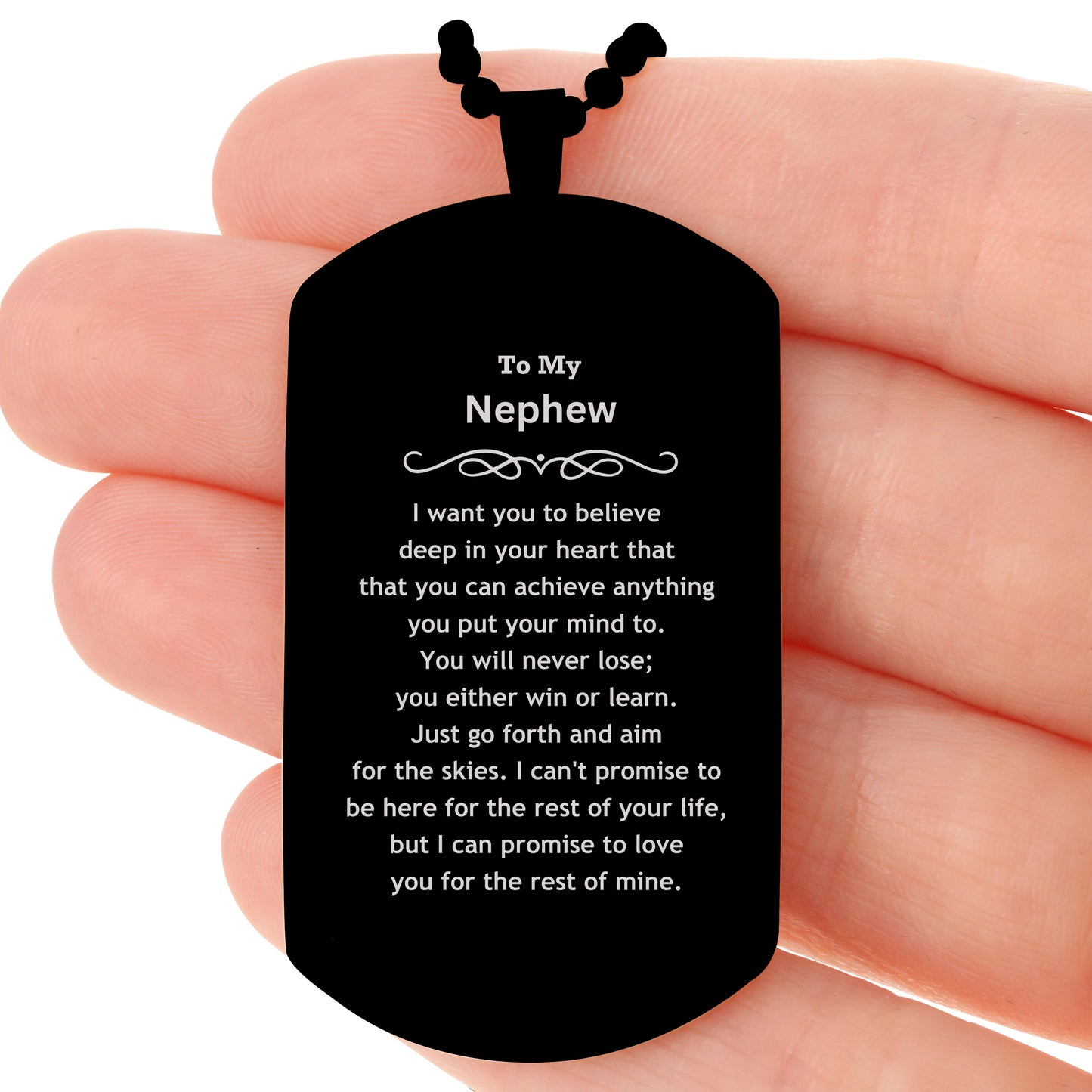 Motivational Nephew Black Dog Tag Necklace - I can promise to love you for the rest of mine, Birthday Christmas Jewelry Gift for Men