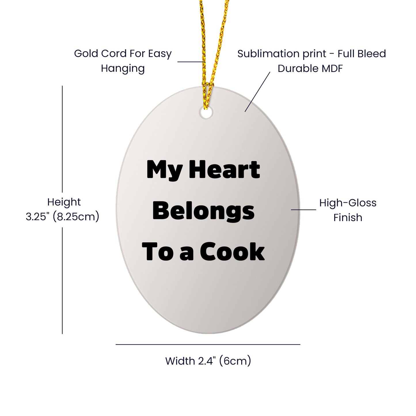 My Heart Belongs To A Cook, Unique Oval Ornament Gifts from Family to Cook, Christmas Oval Shaped Decorations for Cook Enthusiasts, Cooks, and Home Decor