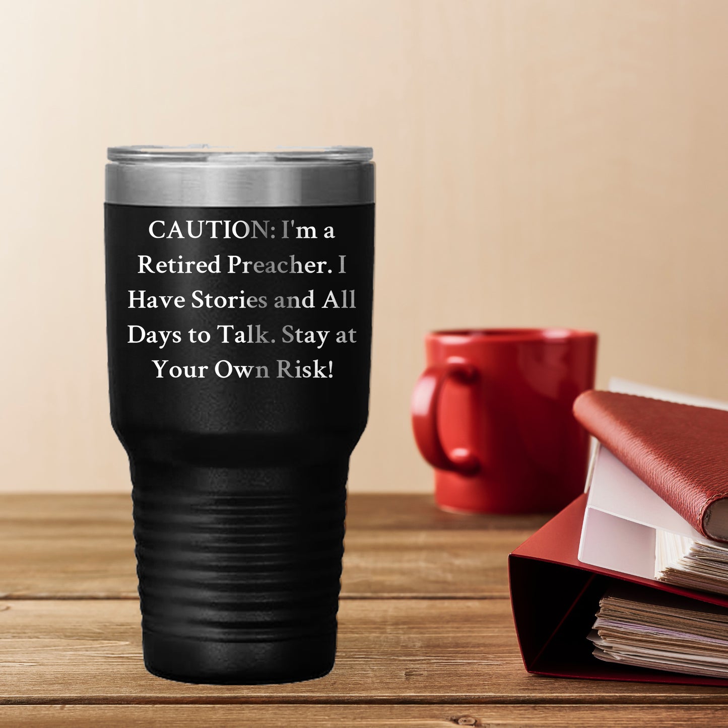 Funny Preacher Gifts from Men, Unique Mother's Day Presents for Her, 'Caution: I'm A Retired Preacher' Tumbler, 20oz or 30oz Capacity, Stainless Steel/Powder Coating - Mallard Moon Gift Shop