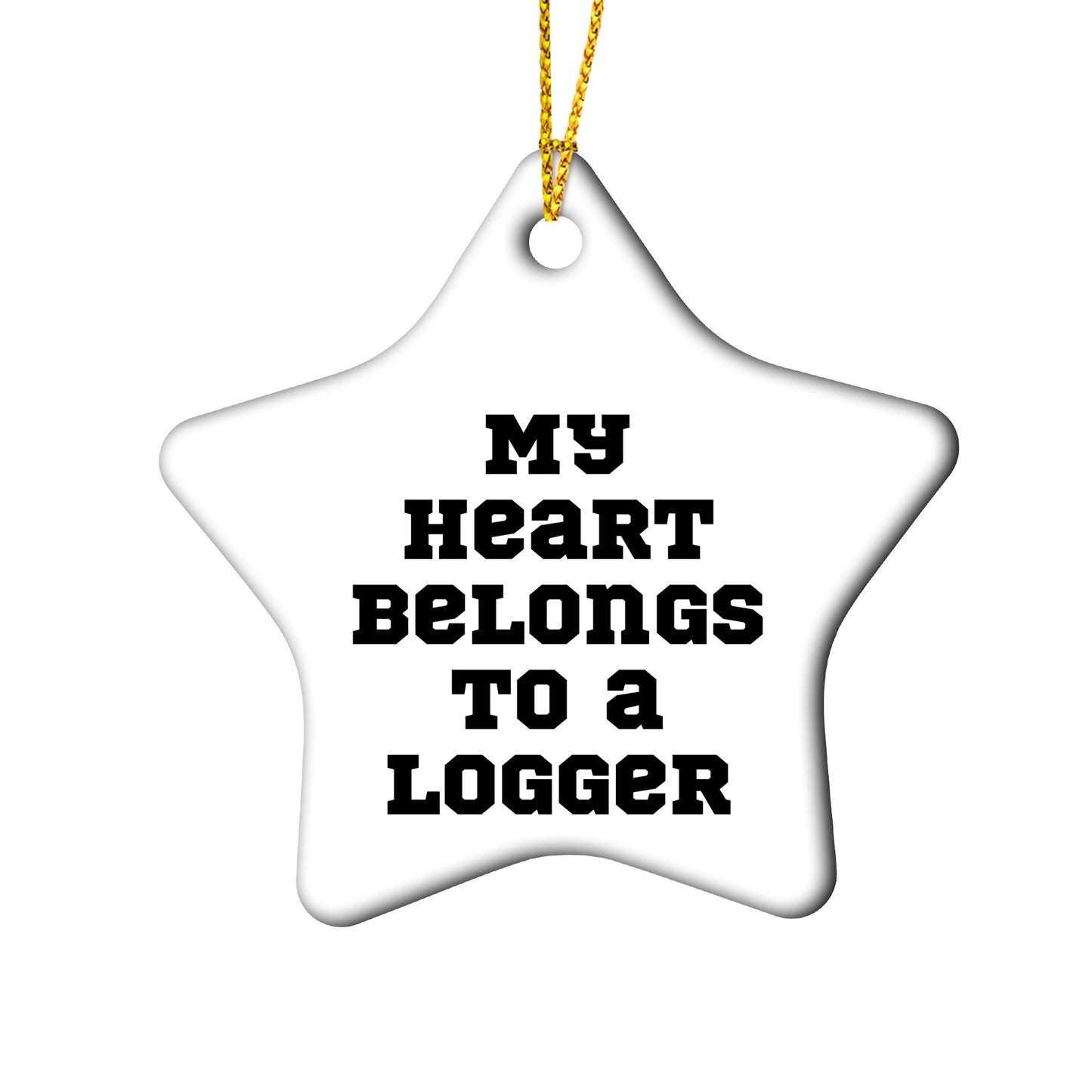 Funny Logger Gifts, 'My Heart Belongs To A Logger' Circle Ornament, Gifts from Men to Logger Friends at Christmas