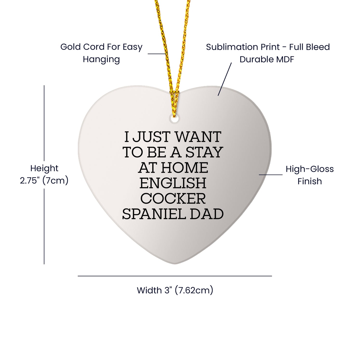 English Cocker Spaniel Dog Dad, Funny Heart Ornament Gifts from Men for Christmas Unique