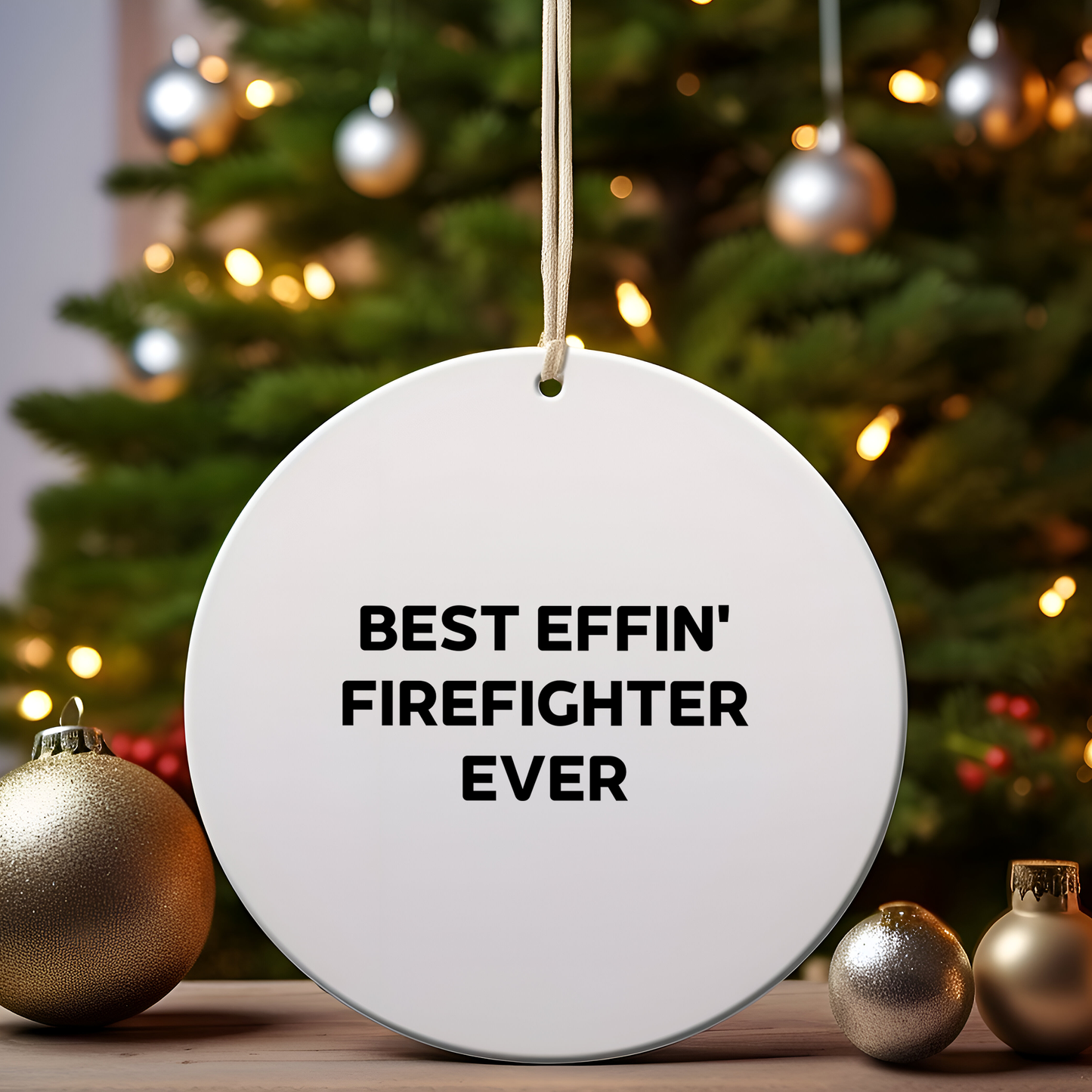 Funny Firefighter Christmas Circle Ornament Gifts from Friends, Best Effin' Firefighter Ever, for Firefighter