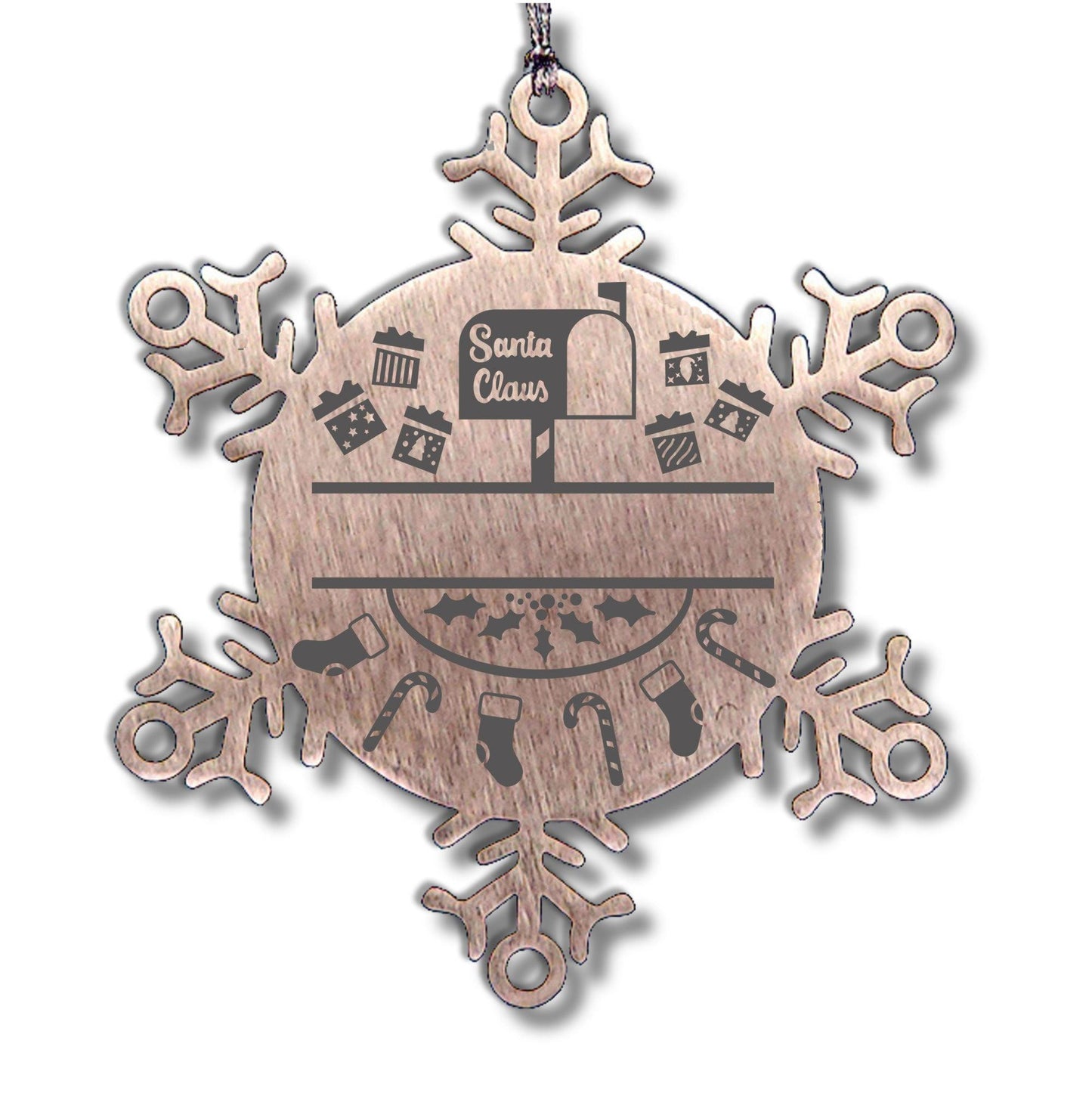 Personalized Family Name Laser Engraved Stainless Steel Snowflake Tree Ornament Santa's Mail