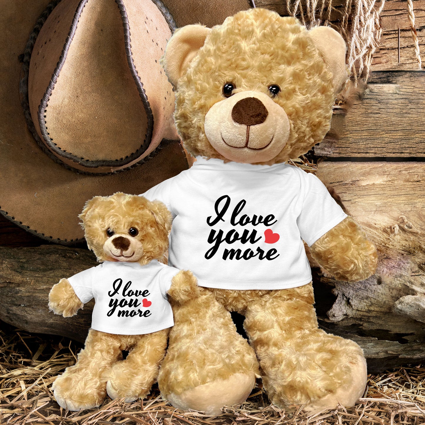 Love You More - Plush Lamb, Panda, or Teddy Bear with Tee Shirt Romantic Gift for Sweetheart - Mallard Moon Gift Shop