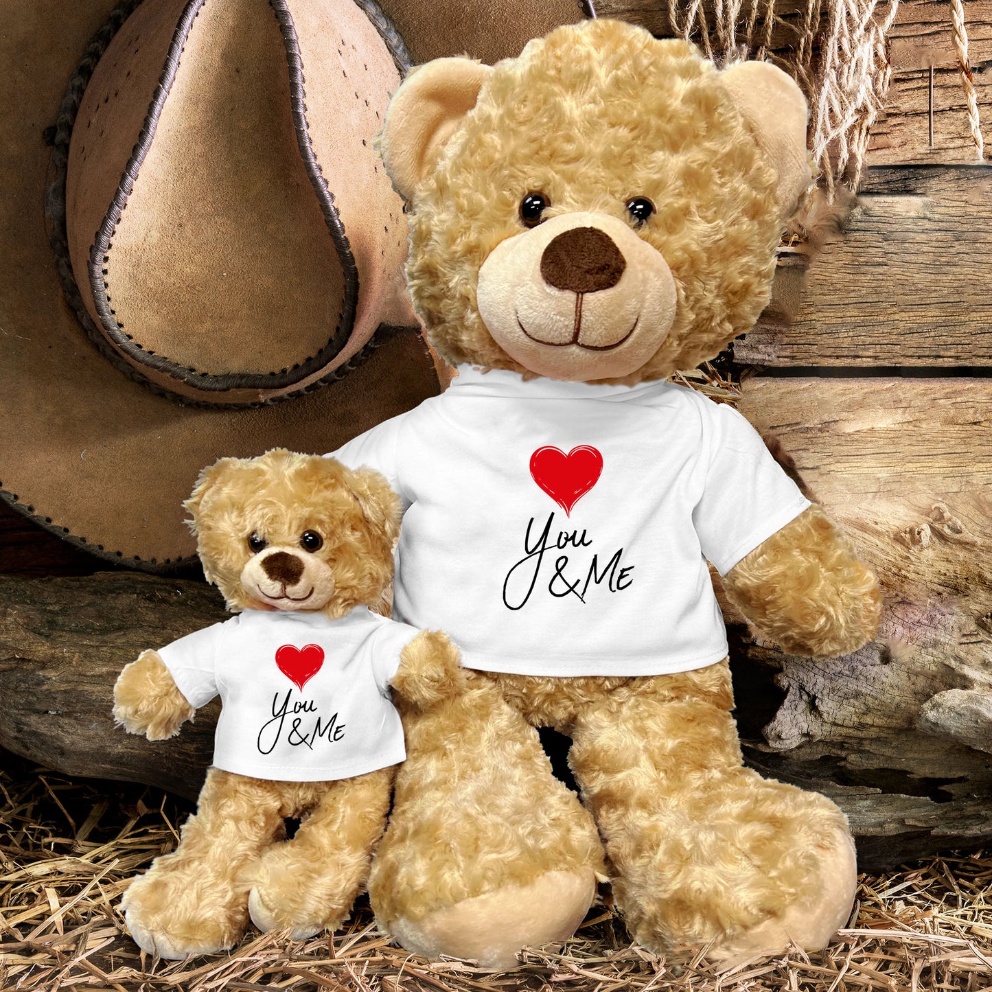 You and Me - Plush Lamb, Panda, or Teddy Bear with Tee Shirt Romantic Gift for Sweetheart - Mallard Moon Gift Shop