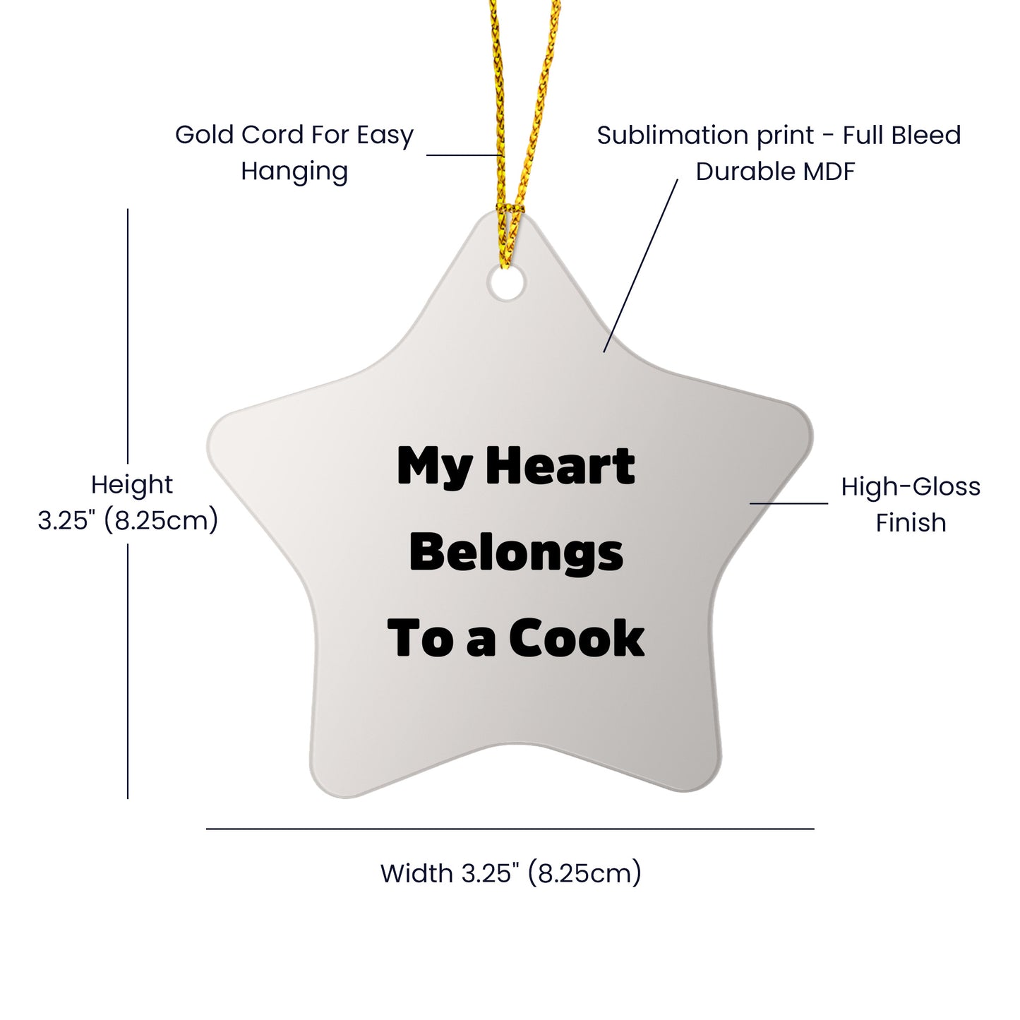 Funny Cook Gifts from Family - My Heart Belongs To A Cook Star Ornament, White, 3.25" tall - Perfect for Christmas Unique Gifts for Her, Him, Friends, Coworkers