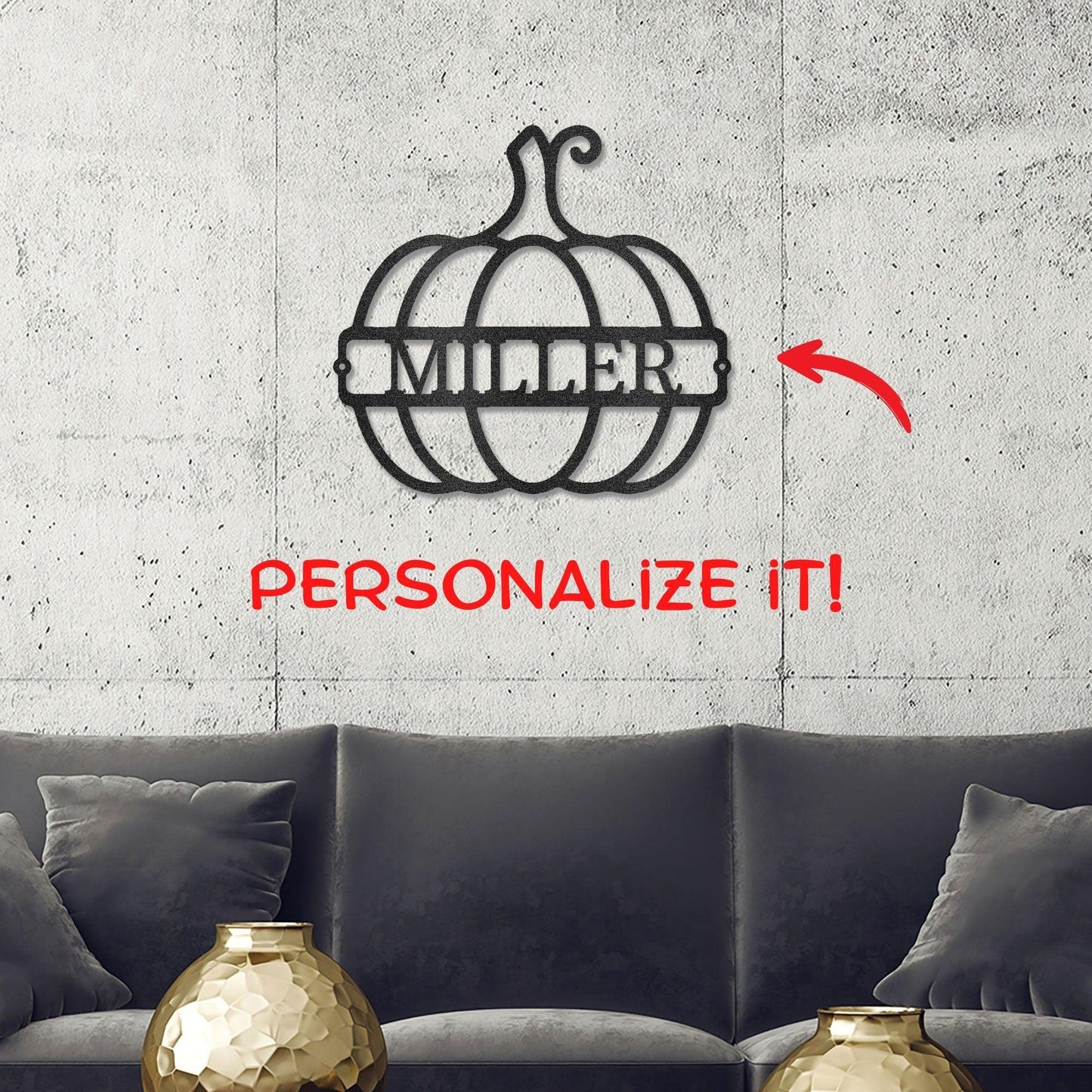 Big Pumpkin Monogram Personalized Indoor Outdoor Steel Wall Sign Art - Mallard Moon Gift Shop