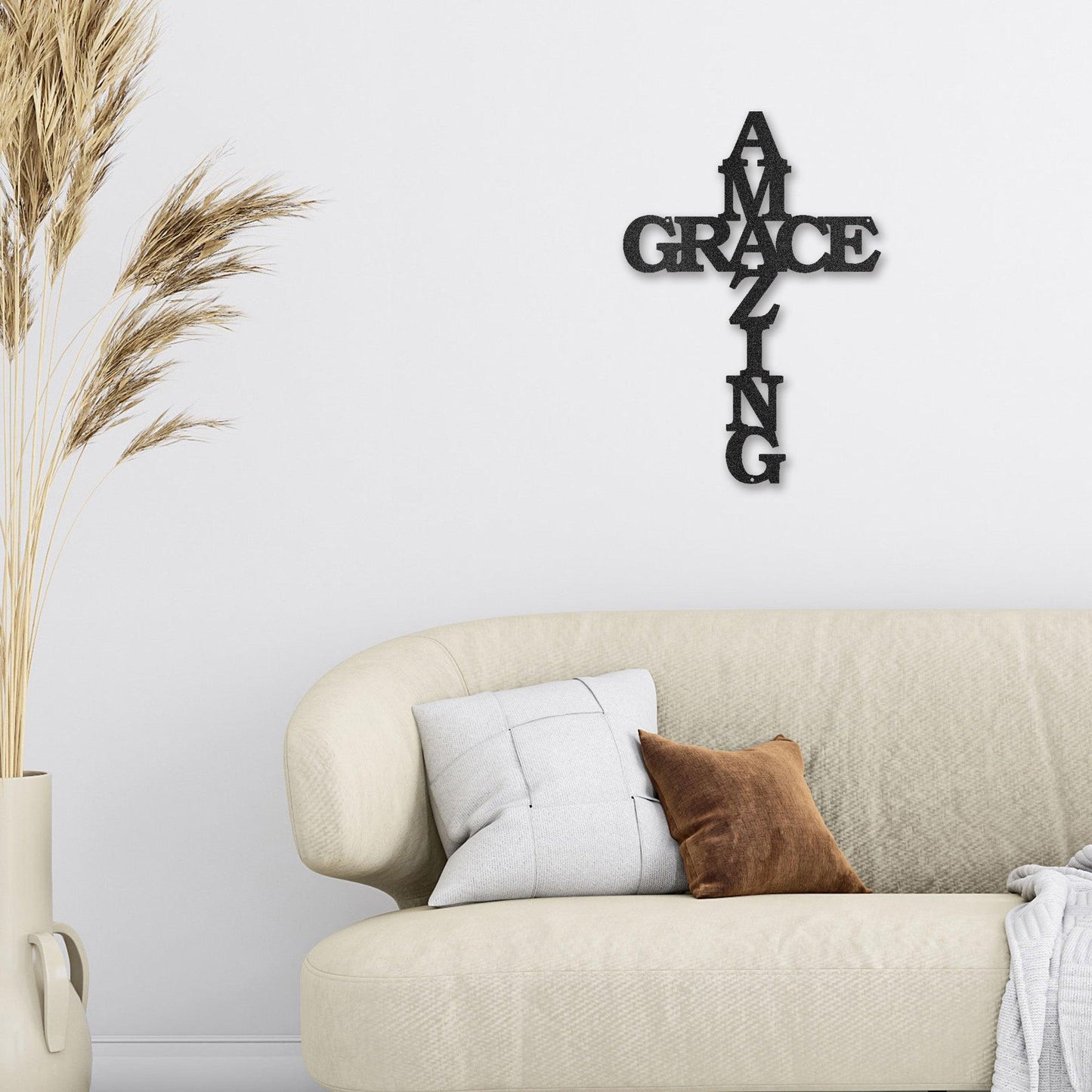 Amazing Grace Cross Metal Art Wall Sign - Mallard Moon Gift Shop