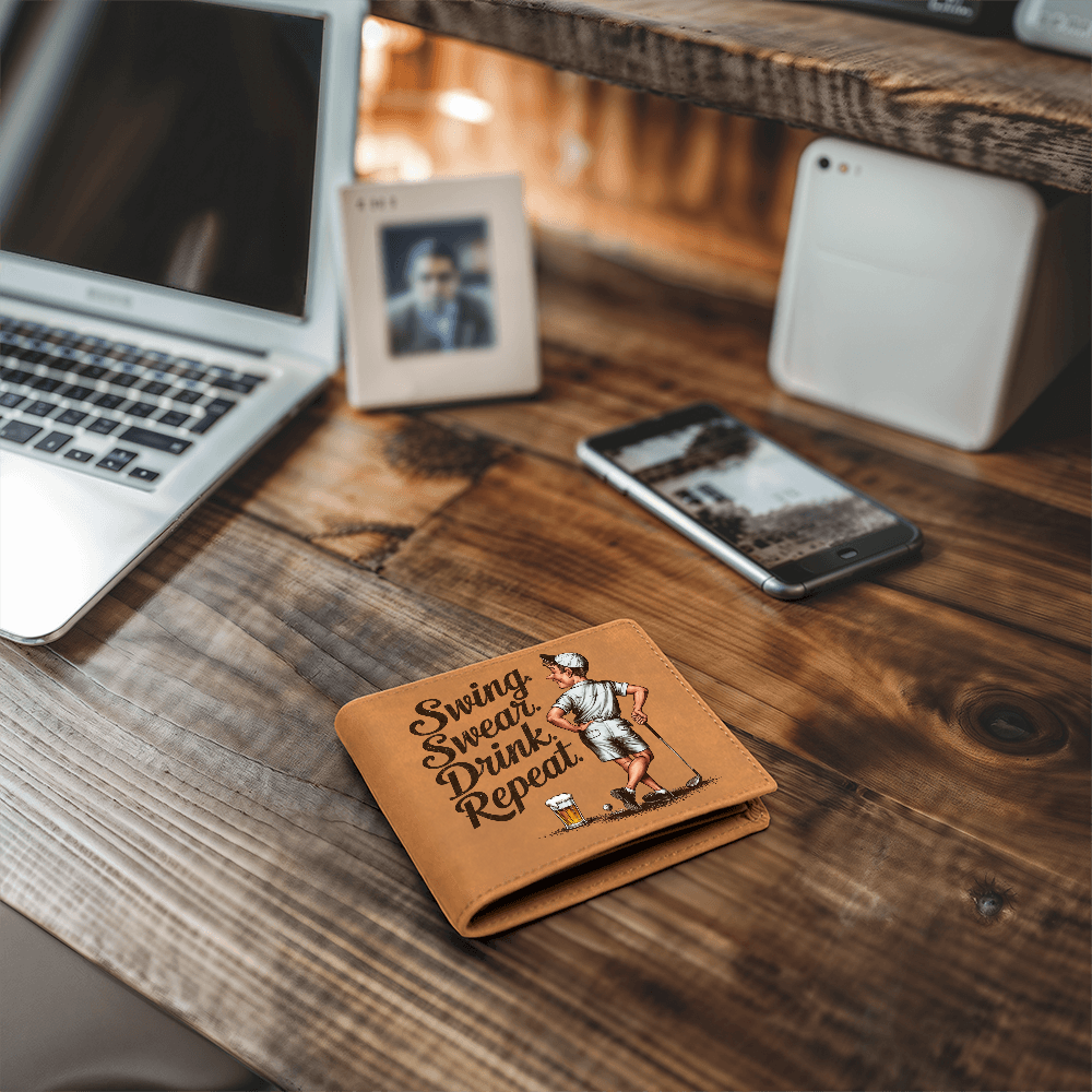 Swing Swear Drink Repeat Golf Wallet – Funny Full Grain Leather Wallet for Golfers – Unique Gift for Dad, Husband, or Friend - Mallard Moon Gift Shop
