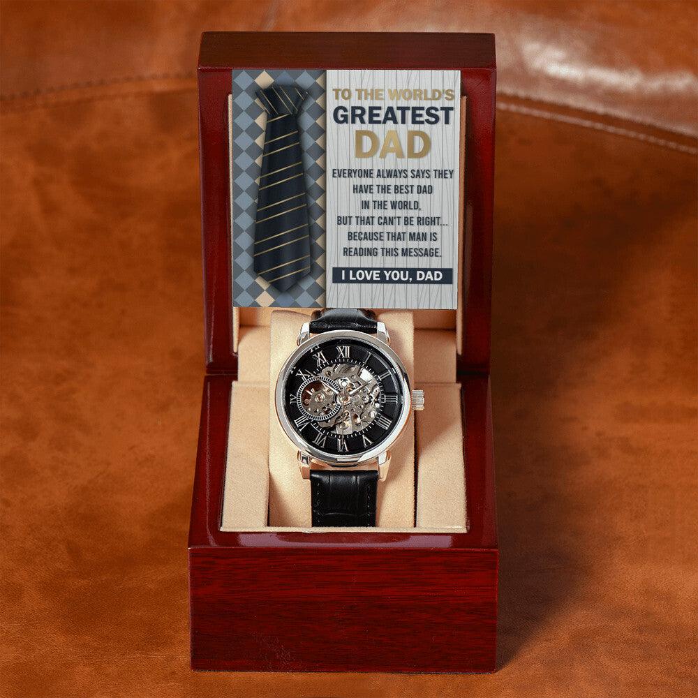 Dad Gift - To the World's Greatest Dad Men's Openwork Watch with Gift Box - Mallard Moon Gift Shop