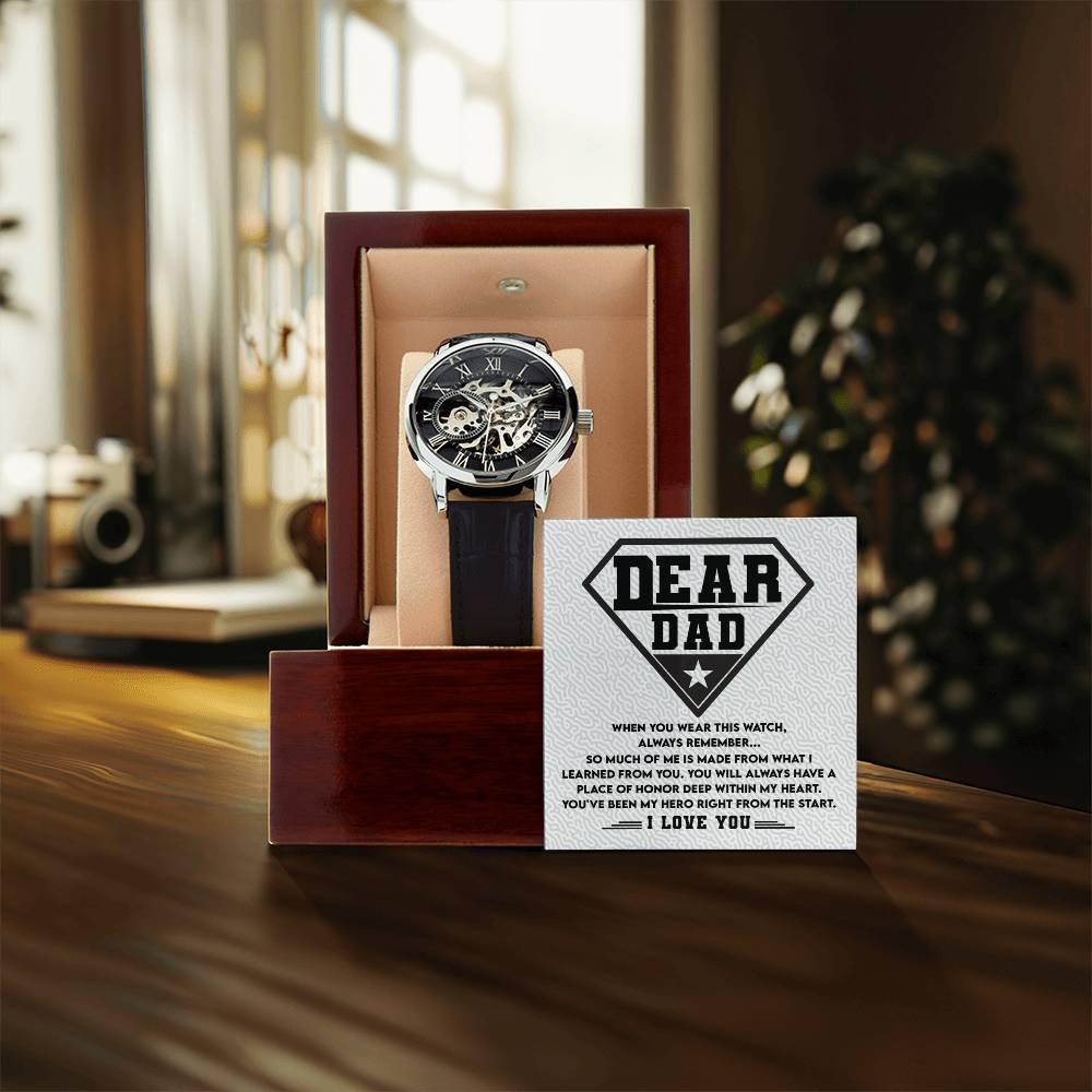 Dear Dad, You are my Hero Men's Openwork Watch - Mallard Moon Gift Shop