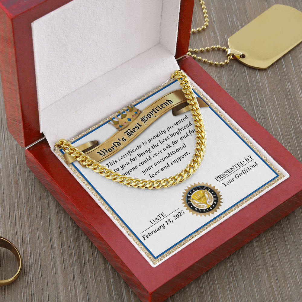 Romantic Gift for Boyfriend – Cuban Link Chain & Love Certificate Keepsake - Mallard Moon Gift Shop