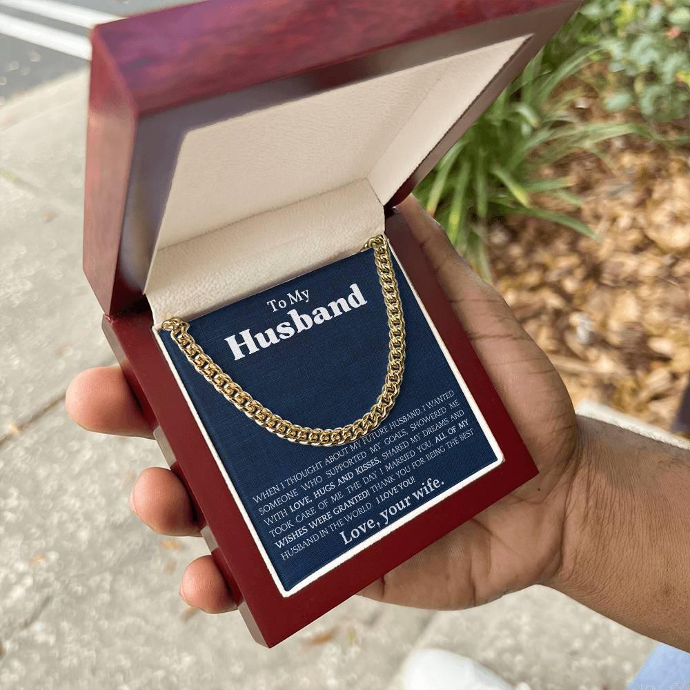 To The Best Husband In The World Cuban Link Chain Necklace - Mallard Moon Gift Shop