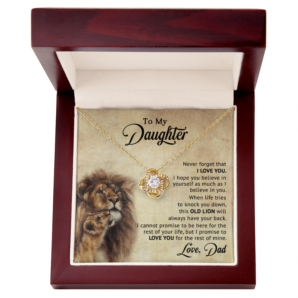 To My Daughter – “Old Lion” Dad & Daughter Love Knot Necklace | Inspirational Father-to-Daughter Gift with Heartfelt Lion Message Card - Mallard Moon Gift Shop