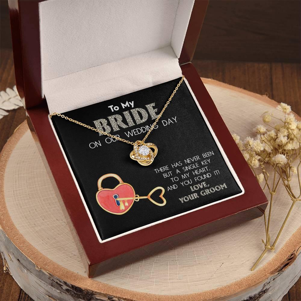 To My Bride on Our Wedding Day - You Have the Single Key to My Heart Love Knot Pendant Necklace - Mallard Moon Gift Shop