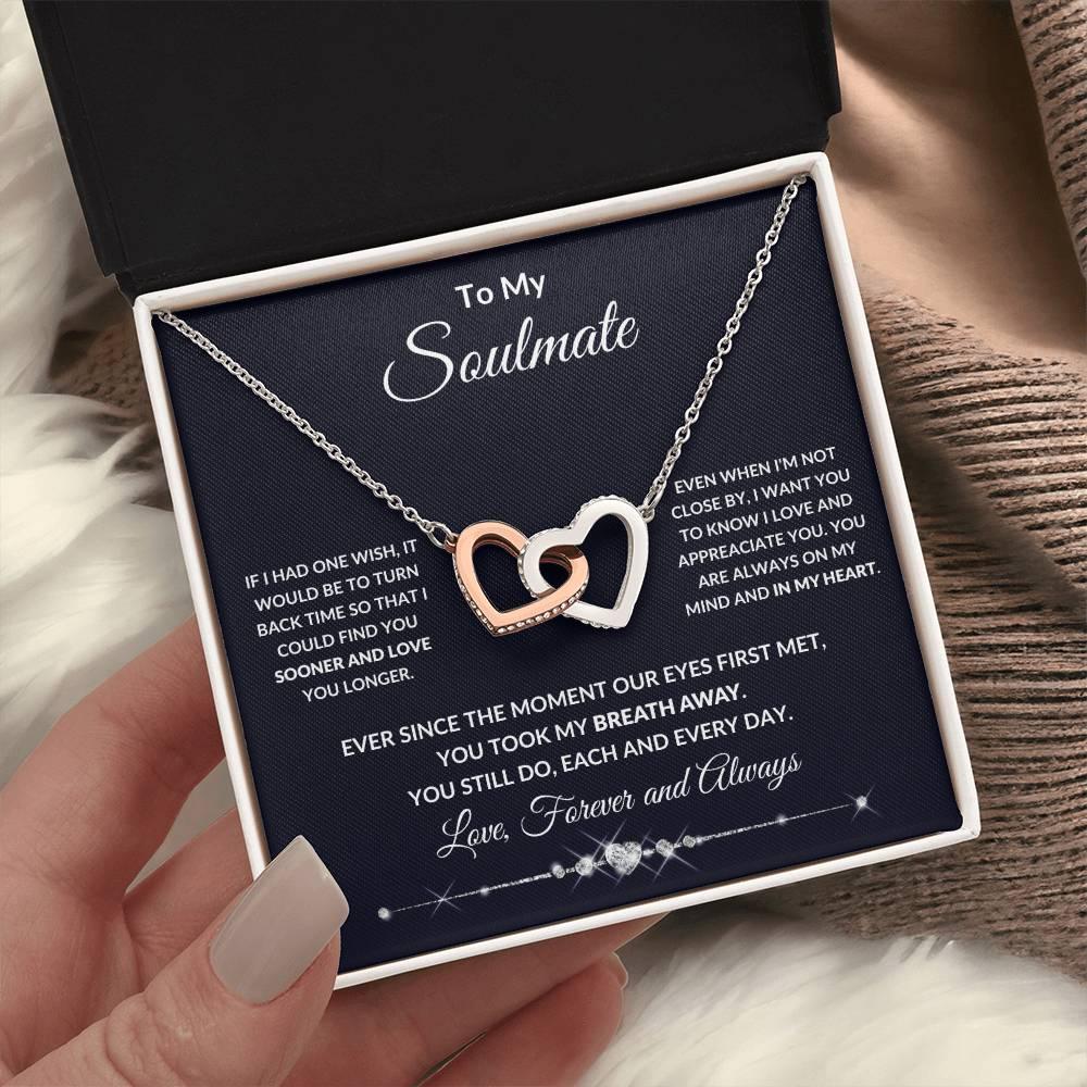 To My Soulmate You Took My Breath Away Interlocking Hearts Pendant Necklace - Mallard Moon Gift Shop
