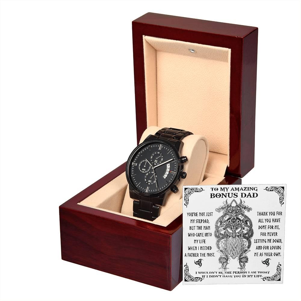 Bonus Dad Gift - You are Not Just My Stepdad - Black Chronograph Watch - Mallard Moon Gift Shop