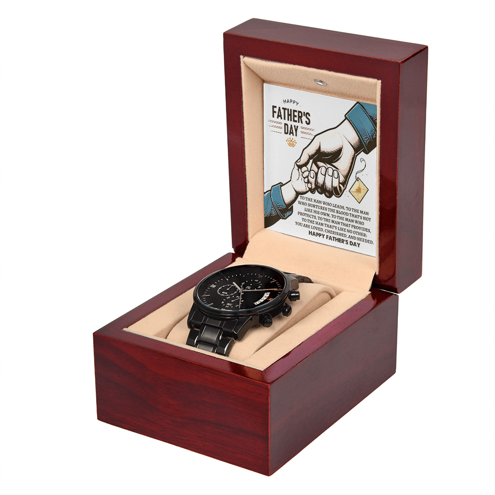 Bonus Dad Father's Day Black Chronograph Watch – Elegant Gift for Stepdad, Father Figure, Mentor – Luxury Stainless Steel Timepiece with Copper Dial & Engraved Message Card - Mallard Moon Gift Shop