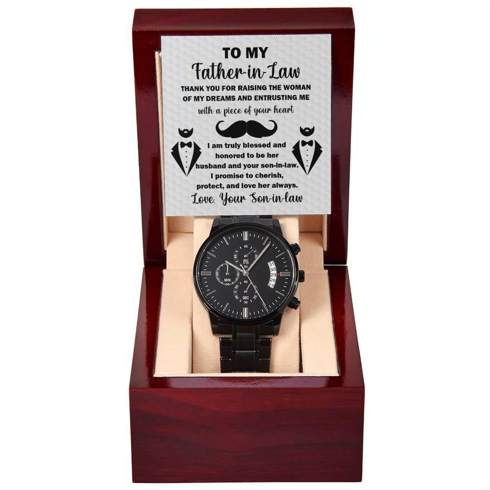 Gift for Father-in-Law Thank You For Raising the Woman of My Dreams Black Chronograph Watch - Mallard Moon Gift Shop