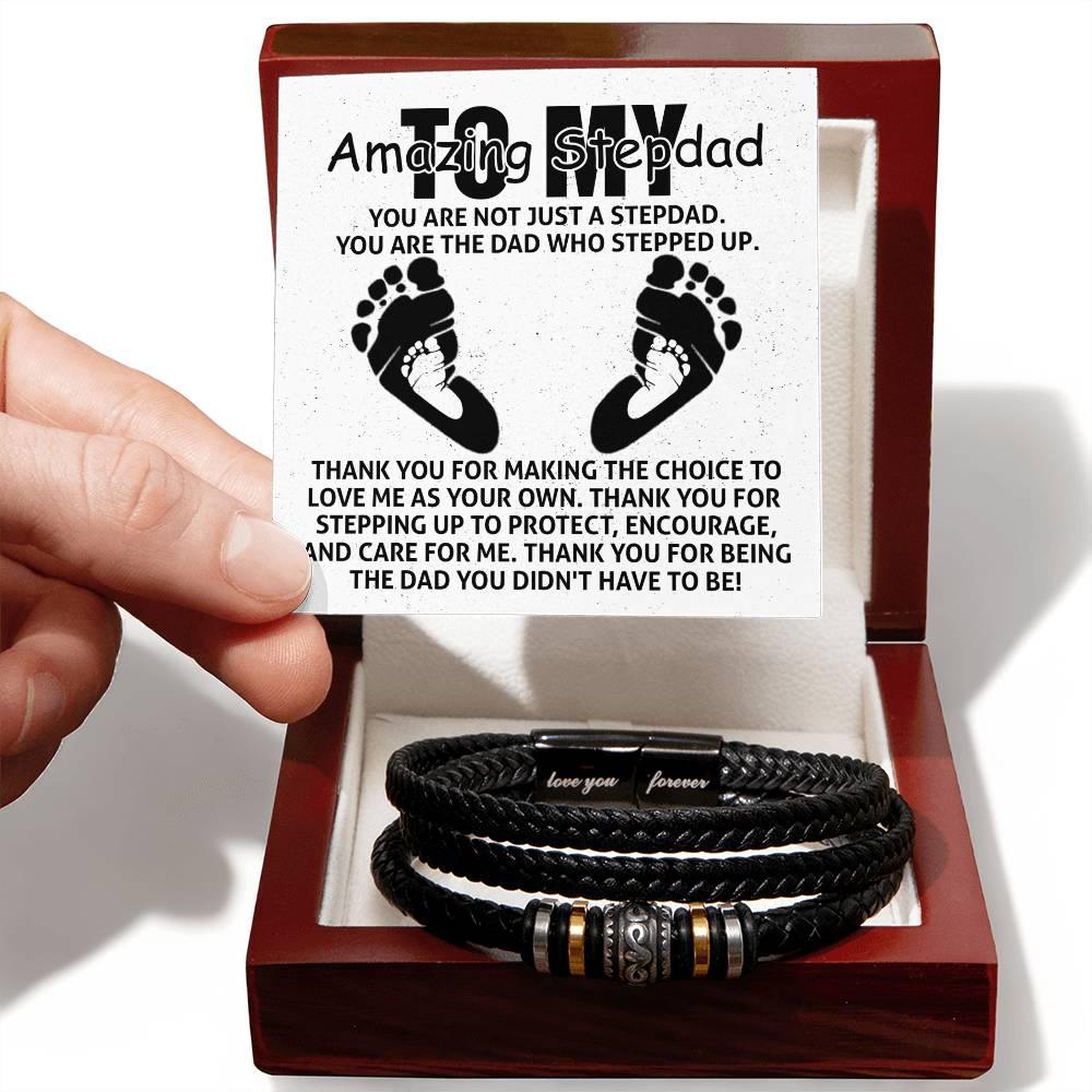 To My Amazing Stepdad You are Not Just a Stepdad, You are the Dad Who Stepped Up Men's Leather Bracelet - Mallard Moon Gift Shop