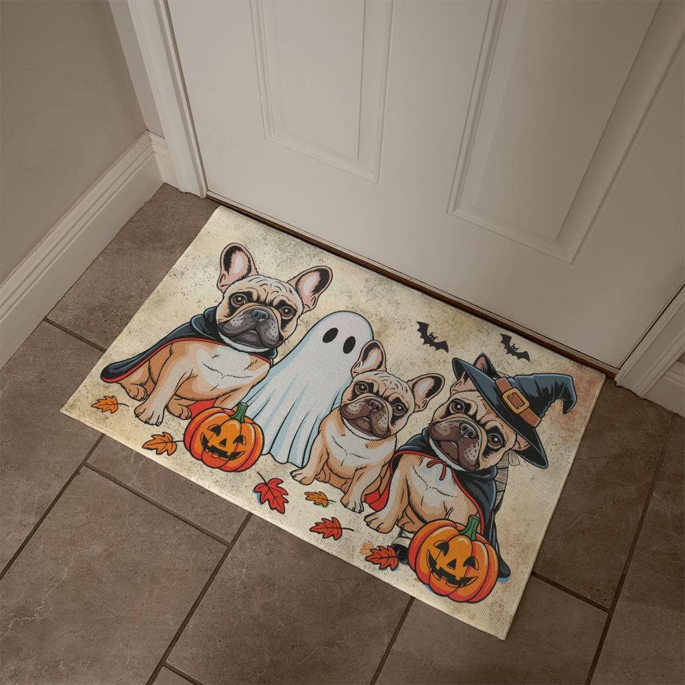 French Bulldog Halloween Doormat – Cute Spooky Dogs Welcome Mat – Funny Fall Décor for Dog Lovers - Mallard Moon