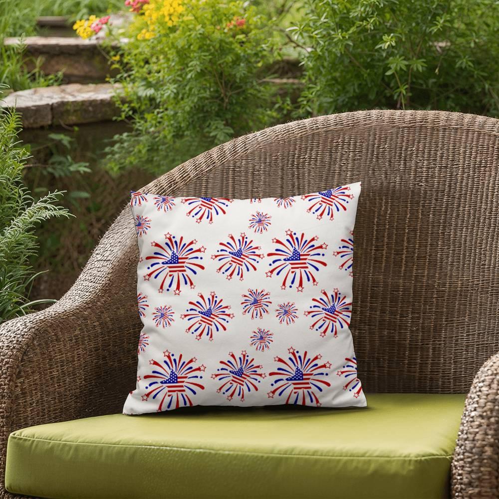 Star Red White and Blue Fireworks 4th of July Patriotic Indoor-Outdoor Pillow - Mallard Moon Gift Shop