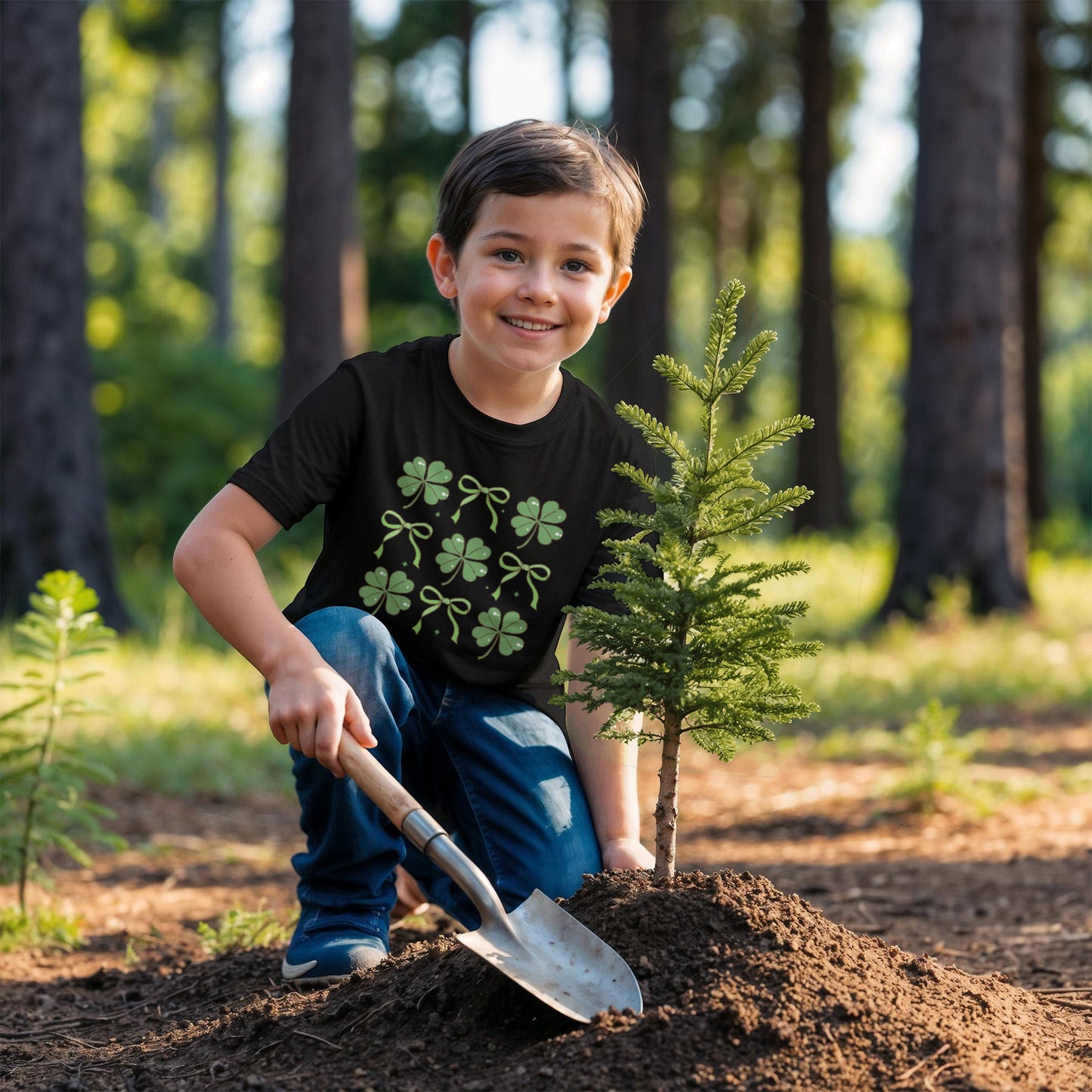 Youth St. Patrick's Day T-Shirt – Lucky Clover & Bow Design – Soft Cotton Crew Neck Tee – Irish Holiday Shirt for Girls - Mallard Moon Gift Shop