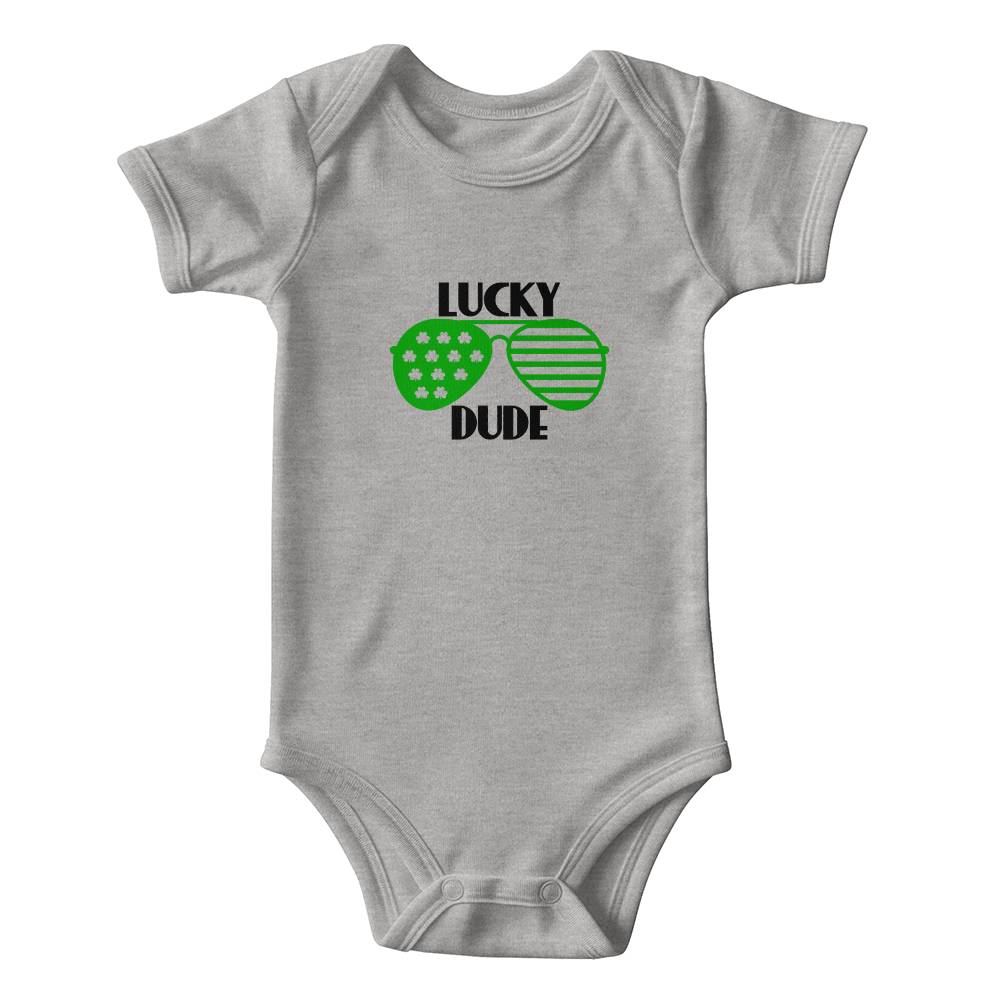 Lucky Dude St. Patrick’s Day Baby Bodysuit – Cool Shamrock Sunglasses Onesie – Soft Cotton Infant Romper – Funny Irish Holiday Outfit & Baby Gift - Mallard Moon Gift Shop