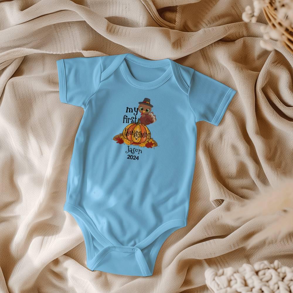 Baby's First Thanksgiving Personalized Bodysuit - Boy or Girl Turkey - Mallard Moon Gift Shop