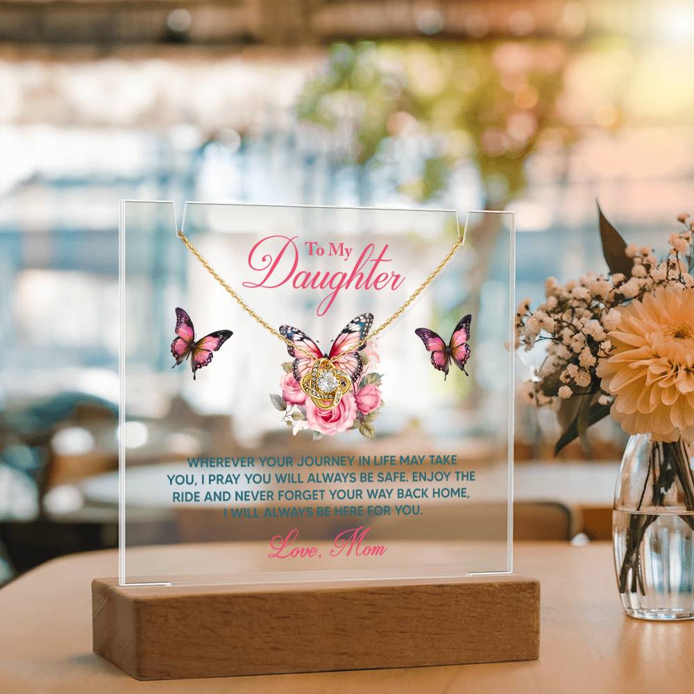 Daughter - I Pray You Will Always be Safe Keepsake Acrylic Plaque with Love Knot Necklace - Mallard Moon Gift Shop