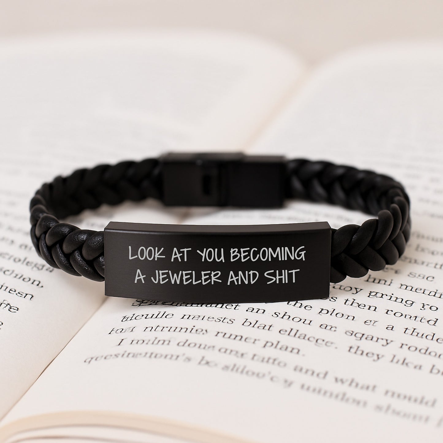 Funny Jeweler Gifts from Friends and Family - Interlaced Leather Birthday Wristband, 'Look At You Becoming A Jeweler And Shit' Quote, for Jeweler Enthusiasts - Image 3