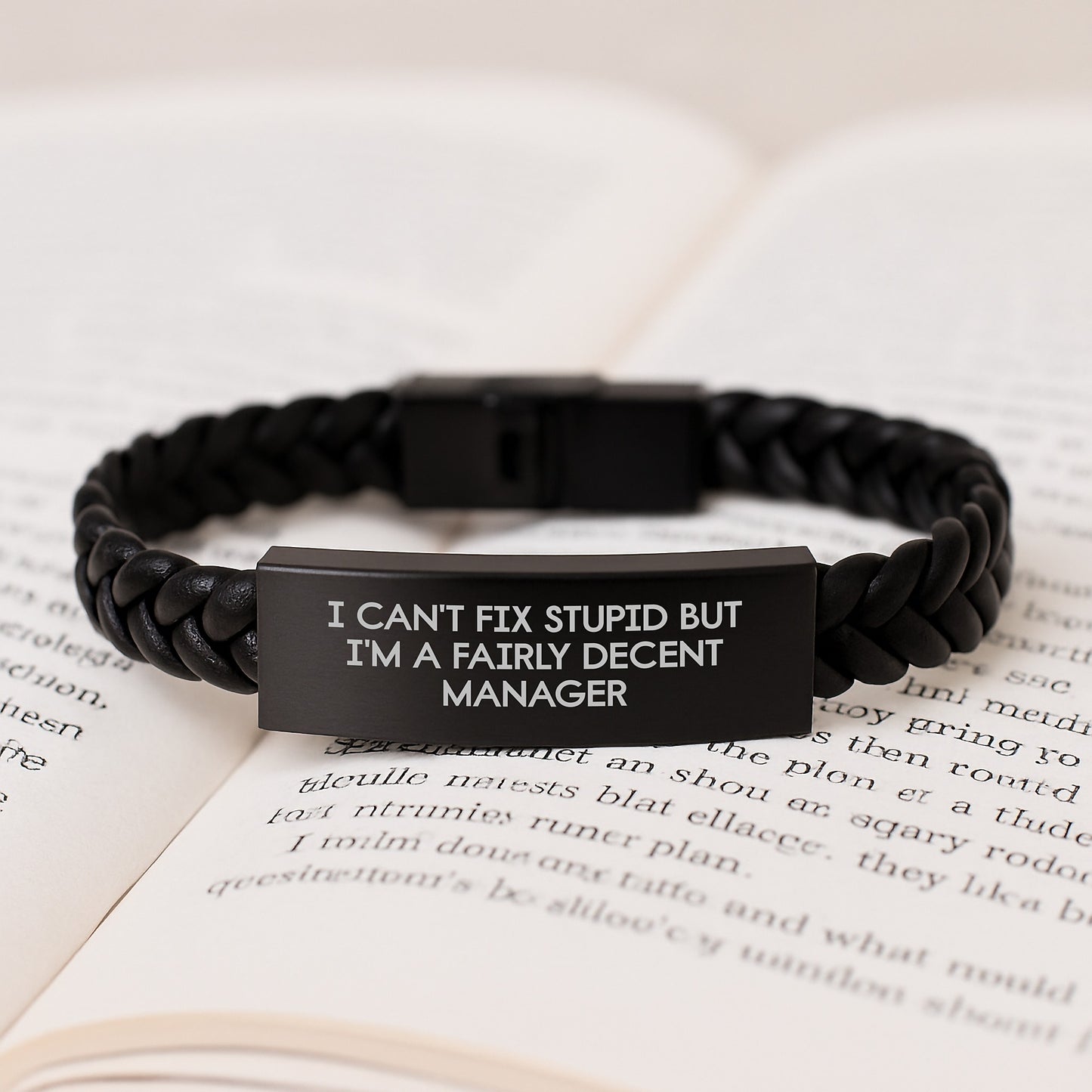 Funny Manager Gifts, Interlaced Leather Bracelet, Christmas Unique Presents for Men, Women, Coworkers from Friends, Family - I Can't Fix Stupid - Image 3