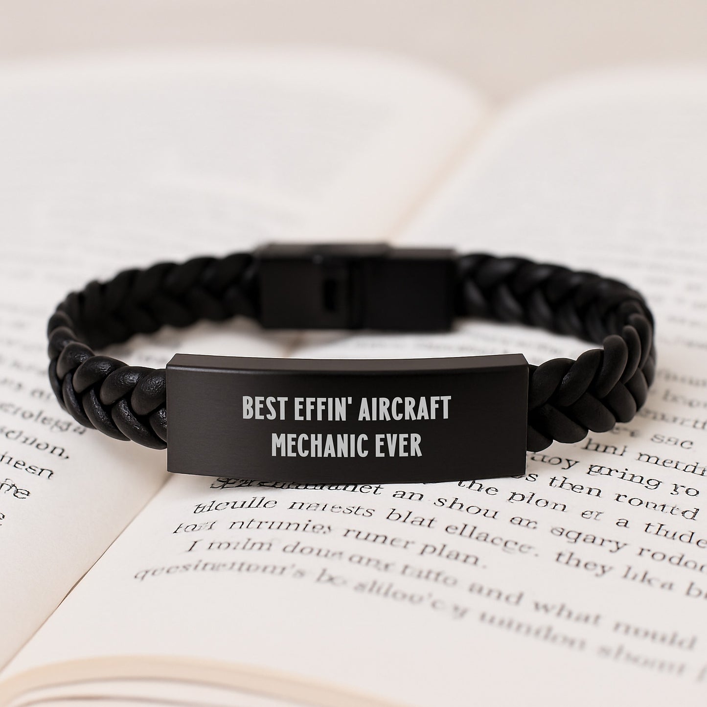 Funny Inspirational Gifts from Aircraft Mechanic Friends, Unique Christmas Unique Gifts for Men, Best Effin' Aircraft Mechanic Ever Interlaced Leather Bracelet - Image 3