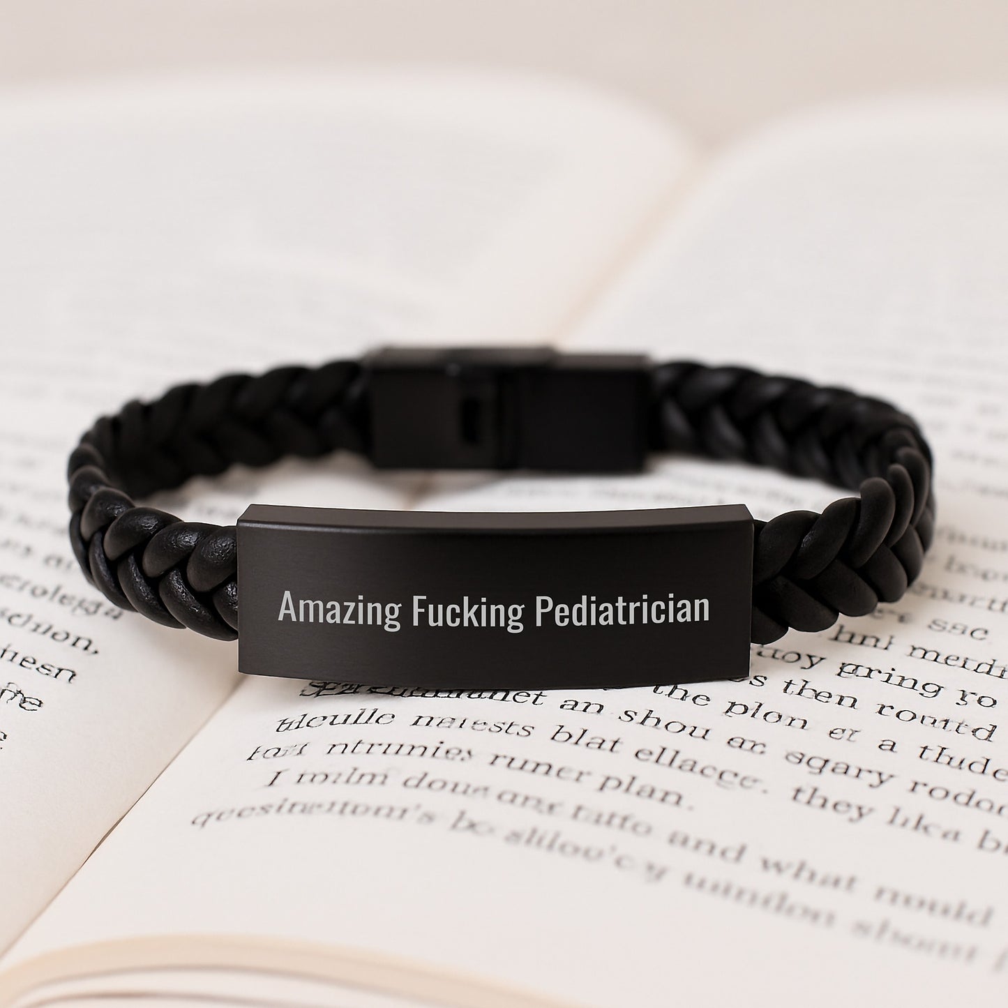 Funny Pediatrician Gifts, Unique Interlaced Leather Bracelet for Birthday, 'Amazing F--king Pediatrician' Engraved Quote, Gifts from Friends to Pediatrician - Image 3