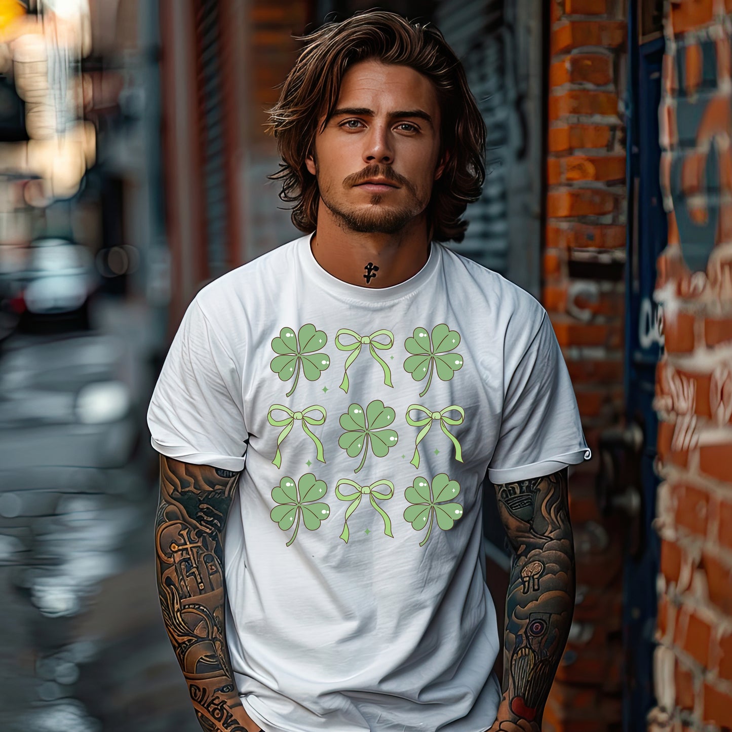 Women's St. Patrick's Day T-Shirt – Lucky Clover & Bow Design – Soft Cotton Crew Neck Tee – Irish Lass Holiday Shirt - Mallard Moon Gift Shop