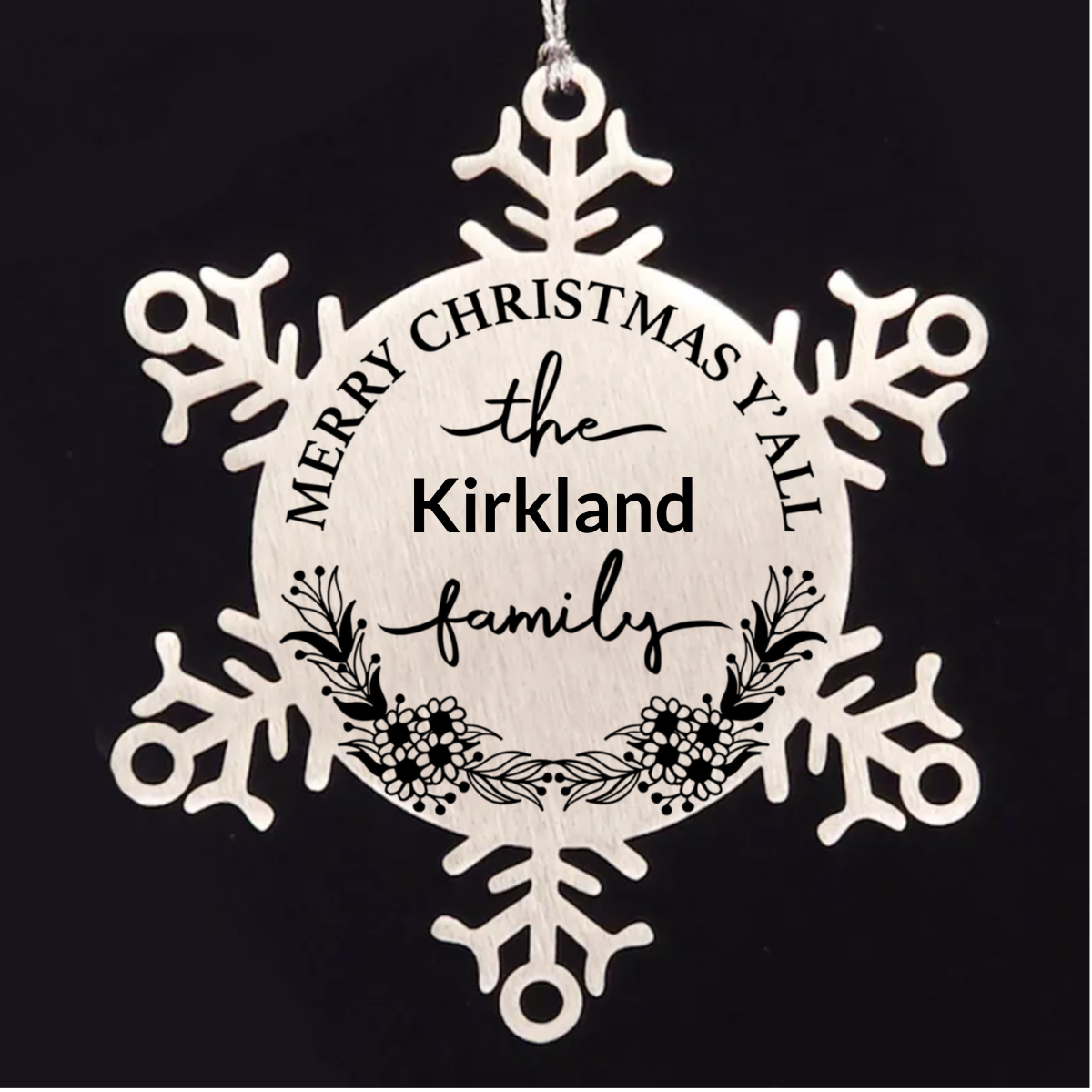 Personalized Merry Christmas Y'all Stainless Steel Laser Engraved Snowflake Tree Ornament - Mallard Moon