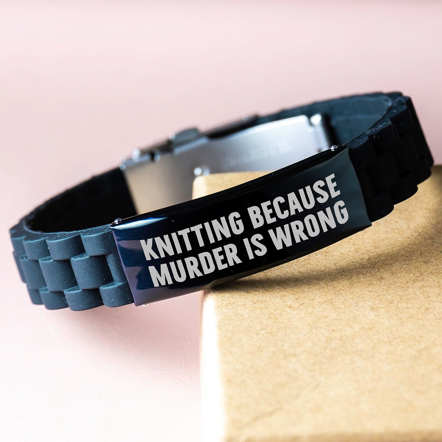 Funny Knitting Gifts from Friends for Women, Glide lock Clasp Bracelet Christmas Unique Ideas, Knitting Because Murder is Wrong Quote - Image 3