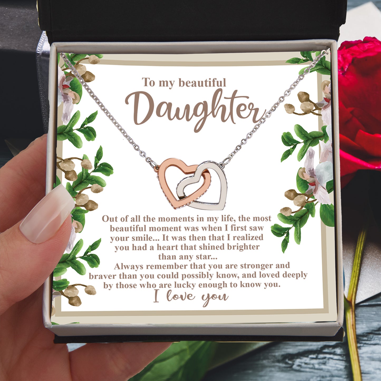 To My Beautiful Daughter - Your Heart Shines Brighter Than Any Star - Interlocking Hearts Necklace - Mallard Moon Gift Shop