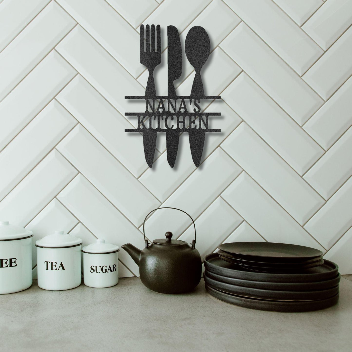 Kitchen Utensil Monogram Personalized Indoor Outdoor Steel Wall Sign Art - Mallard Moon Gift Shop