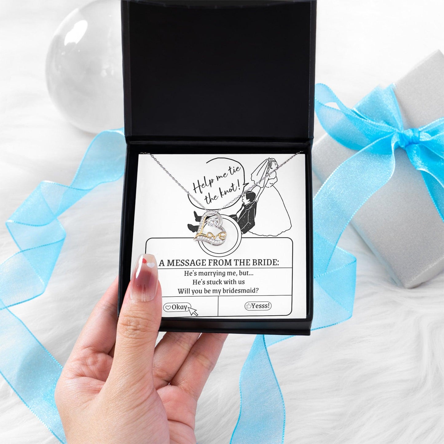 Bridesmaid Proposal Wedding Invite Will You Be My Bridesmaid Love Dancing Heart Pendant Necklace - Mallard Moon Gift Shop