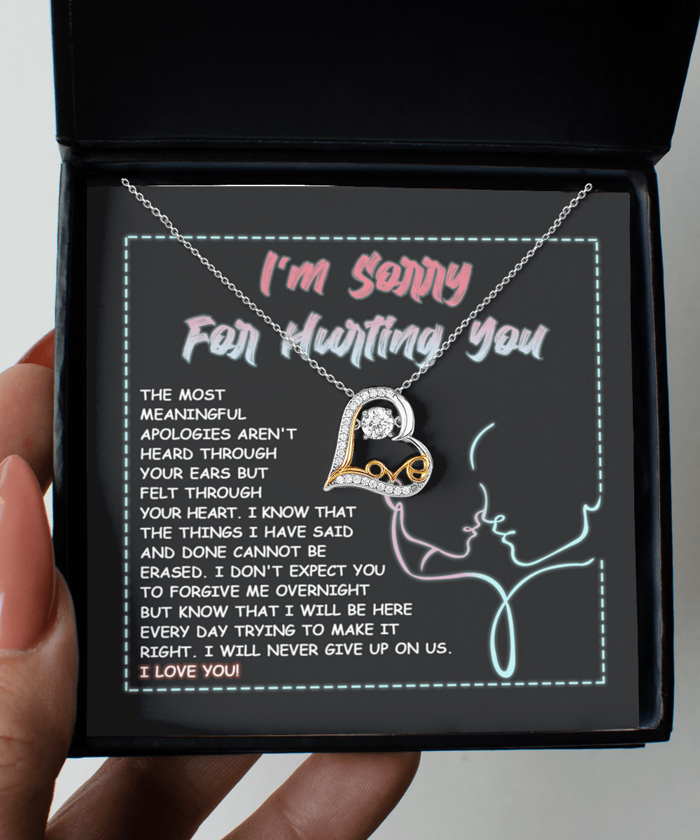 Apology Gift for Girlfriend, Wife, Soulmate - Sorry, Never Give Up - Love Dancing Heart Pendant Necklace - Mallard Moon Gift Shop