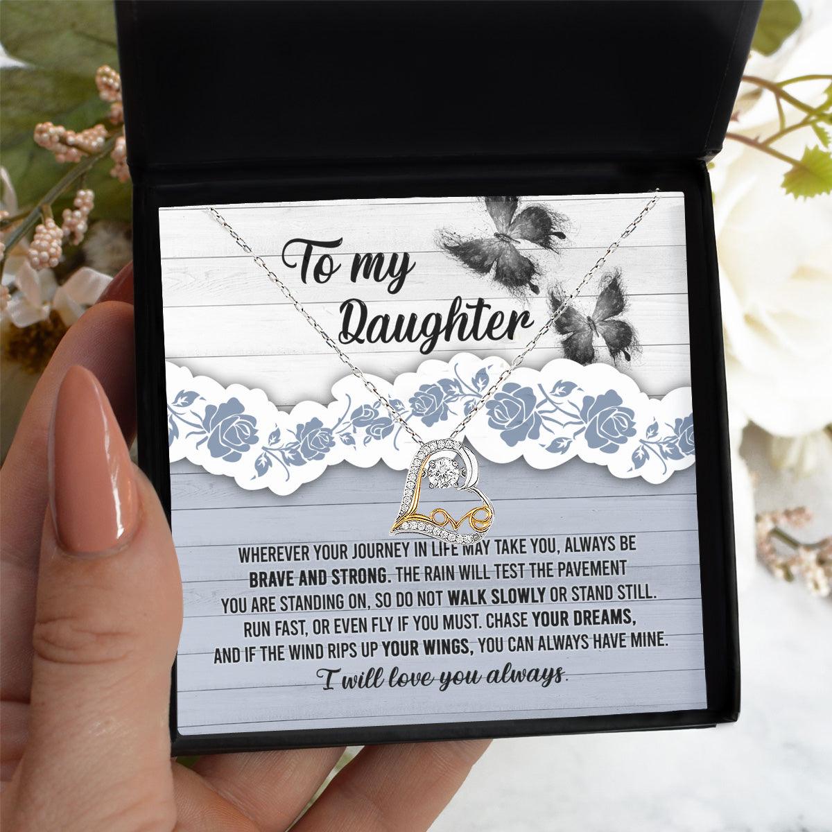 Daughter Wedding Day, Graduation, Birthday Gift - Chase Your Dreams Always Have My Wings - Love Dancing Heart Pendant Necklace - Mallard Moon Gift Shop